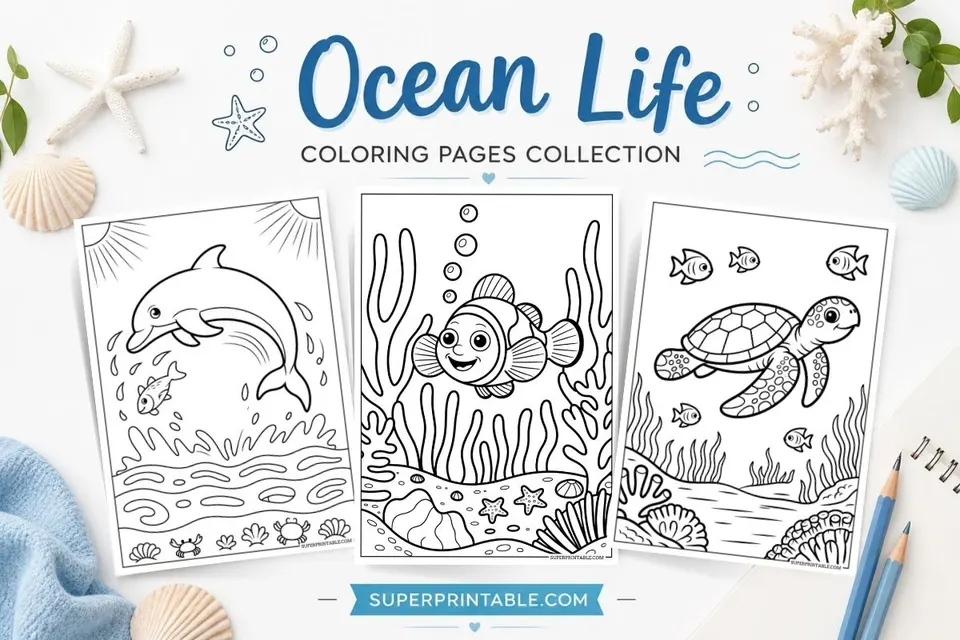 20 Ocean Life Coloring Pages Feature Image