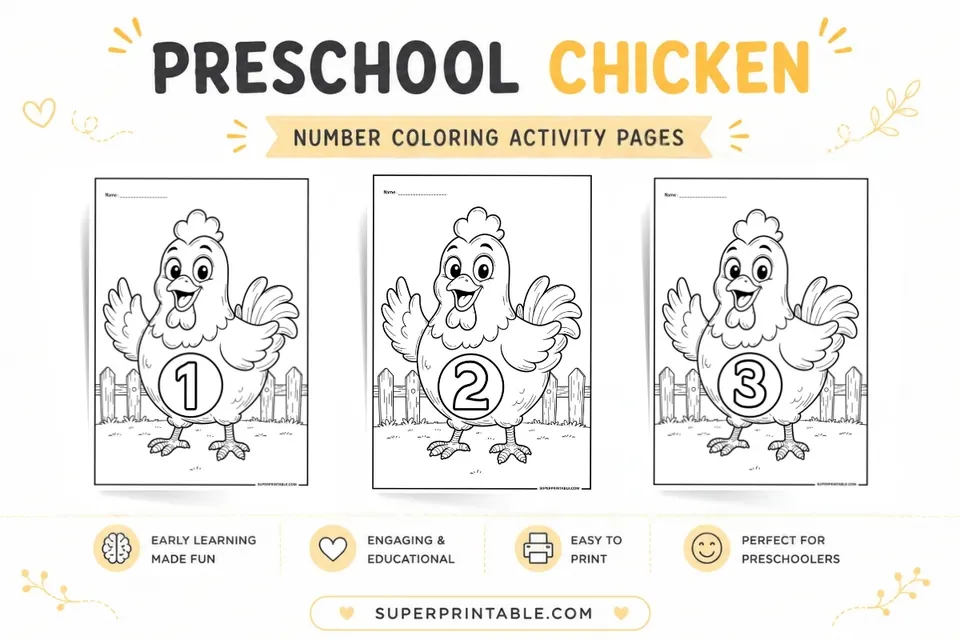 20+ Preschool Chicken Number Coloring Activity Pages Feature Image
