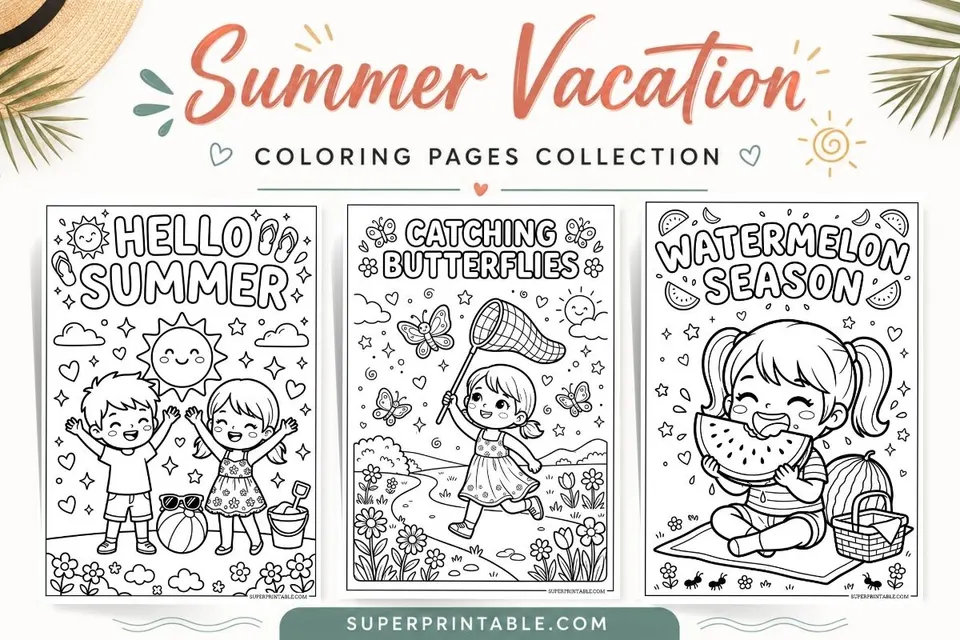 20 Summer Vacation Coloring Pages Feature Image