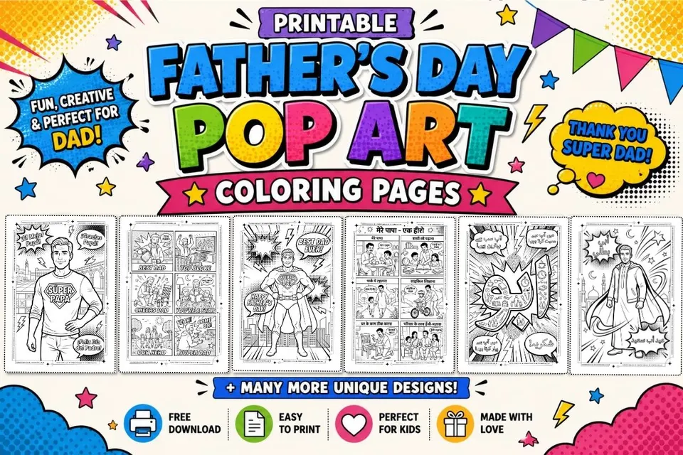 25+ Father's Day Pop Art Coloring Pages Feature Image