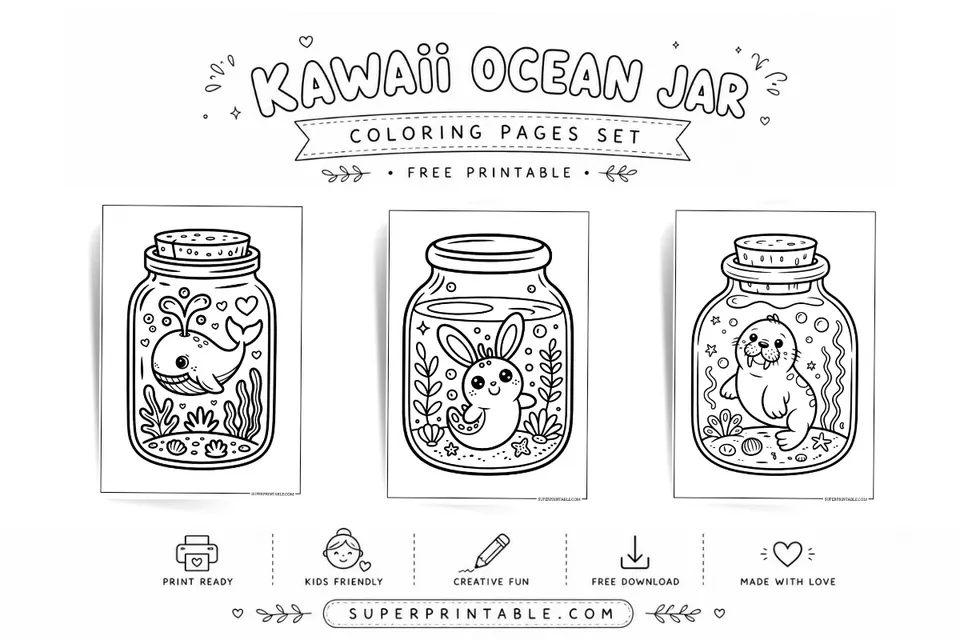 25 Kawaii Ocean Jar Coloring Pages Feature Image