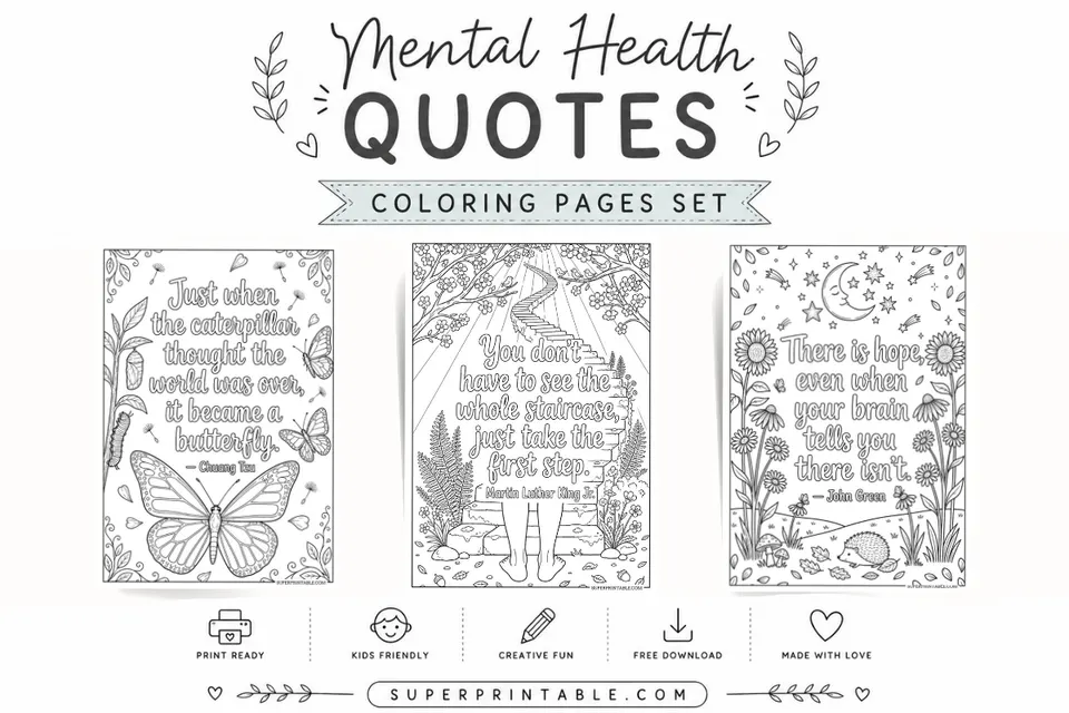 25 Mental Health Quotes Coloring Pages Feature Image