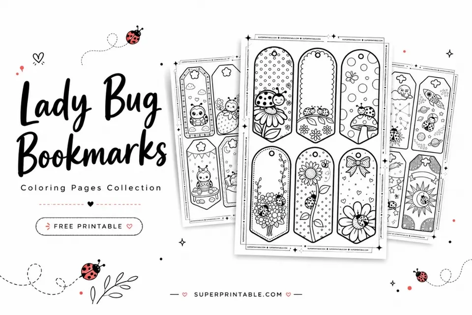 40 Lady Bug Bookmarks Coloring Pages Feature Image