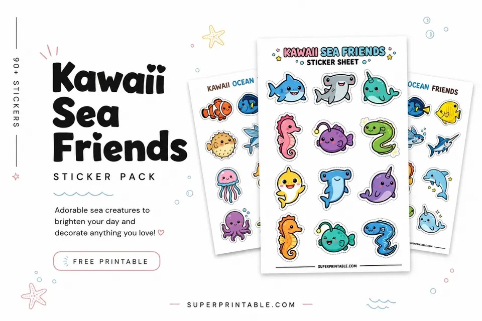 90+ Kawaii Sea Friends Sticker Pack Feature Image