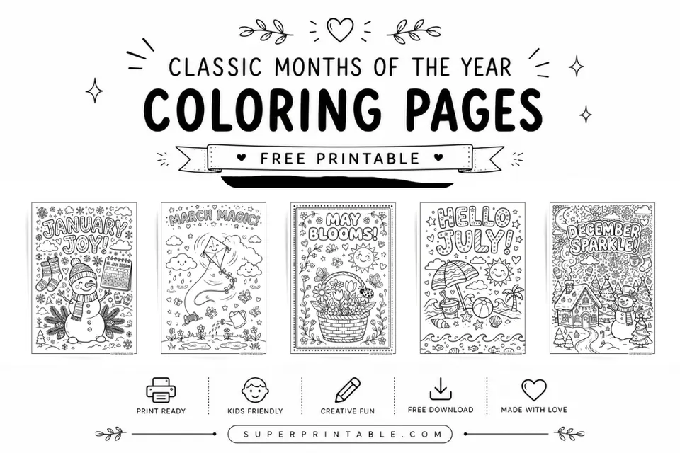 Classic Months Of The Year Coloring Pages Feature Image