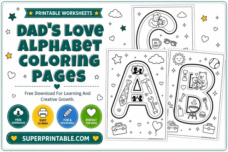 Dad's Love Alphabet Coloring Pages Feature Image