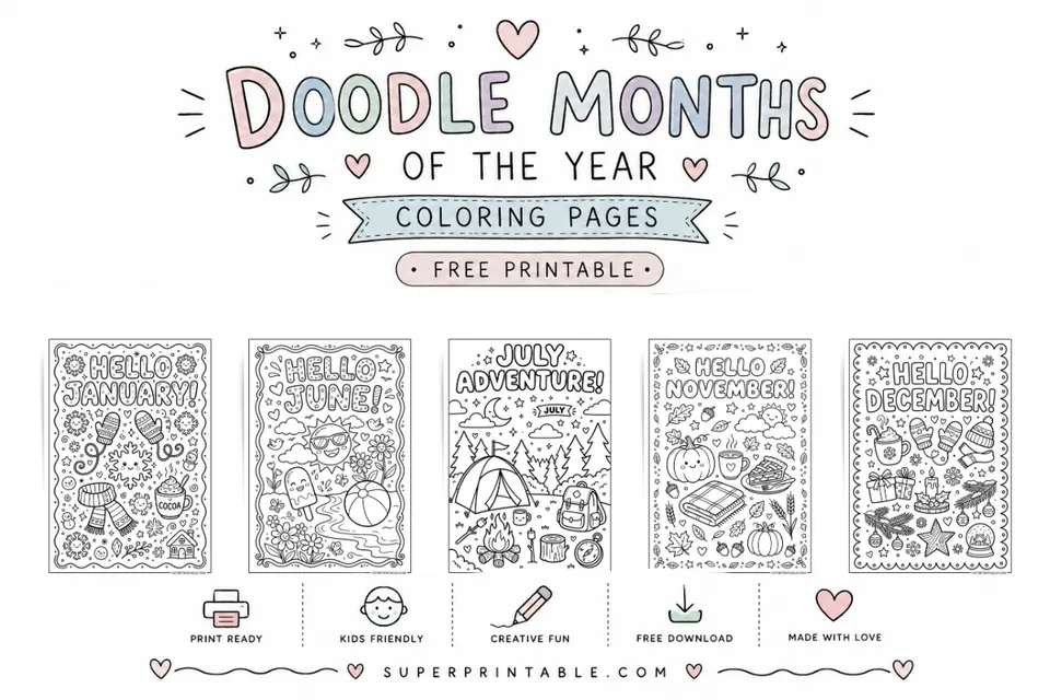 Doodle Months of The Year Coloring Pages Feature Image