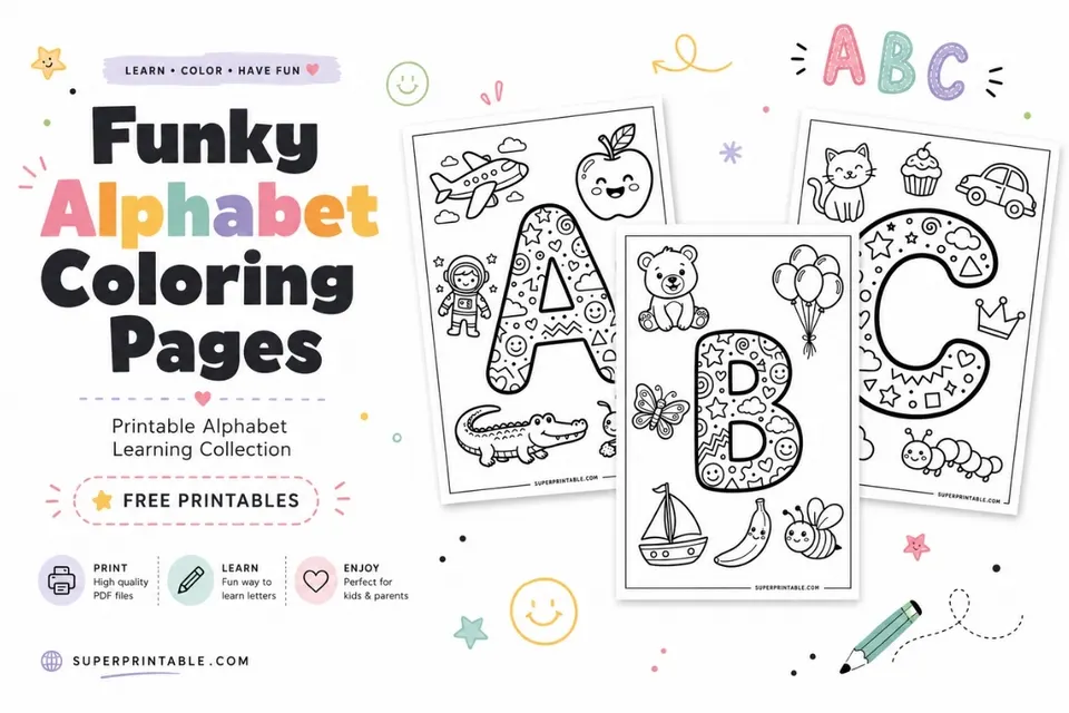 Funky Alphabet Coloring Pages Feature Image