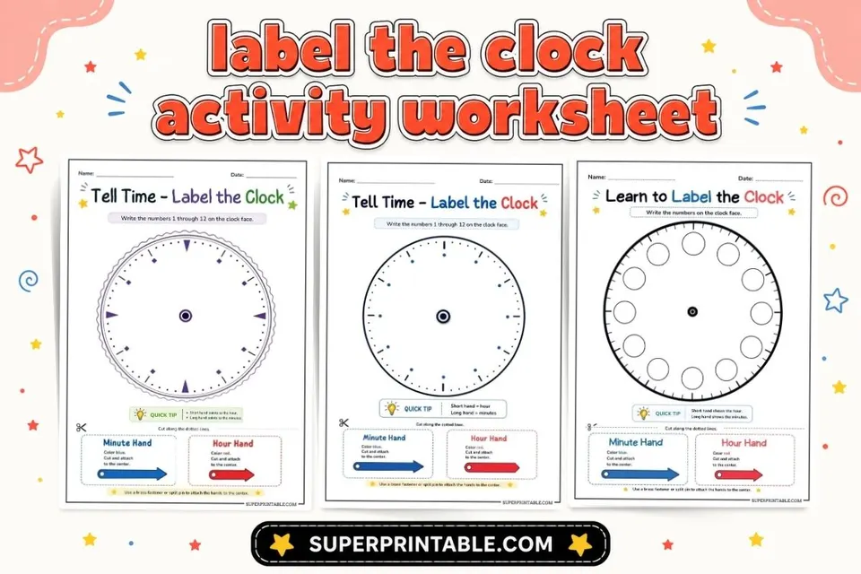 Label The Clock Activity Worksheet Feature Image