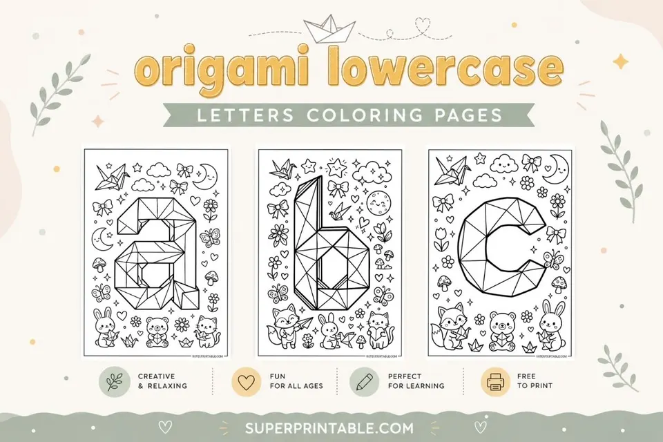 Origami Lowercase Letters Coloring Pages Feature Image