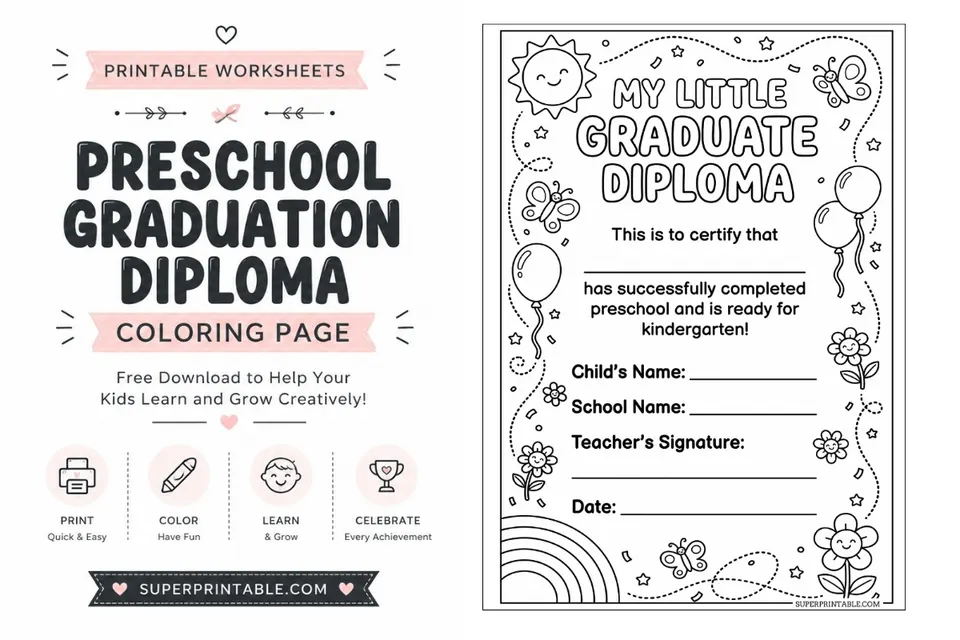 Preschool Graduation Diploma Coloring Page Feature Image