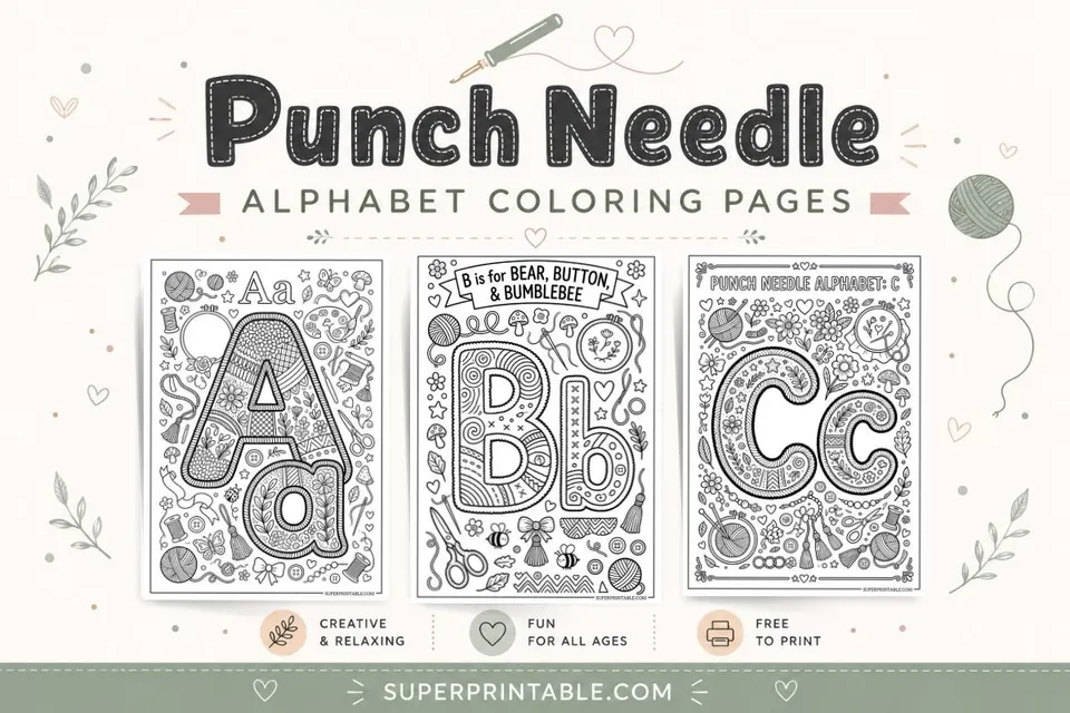 Punch Needle Alphabet Coloring Pages Feature Image