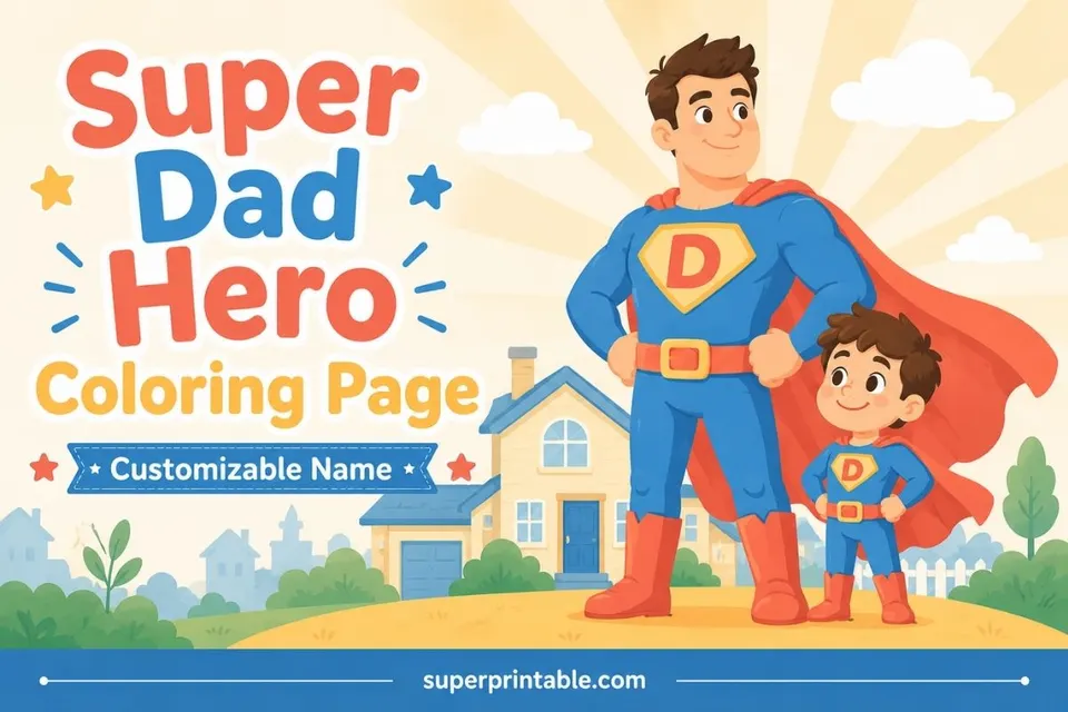 Super Dad Hero Coloring Page with Customizable Name Featured Image of Blog