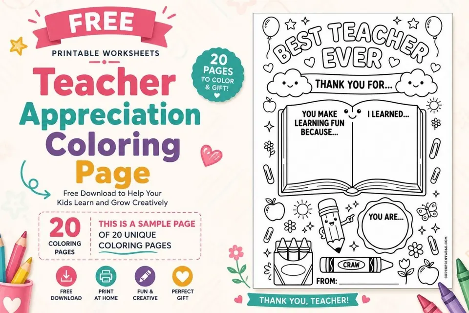 Teacher Appreciation Coloring Page Feature Image