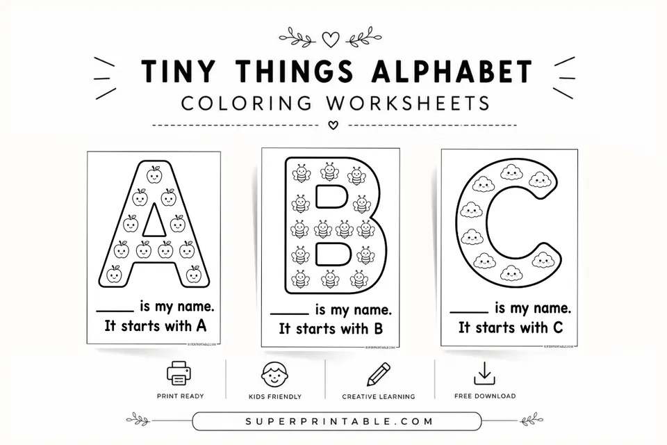 Tiny Things Alphabet Coloring Worksheets Feature Image