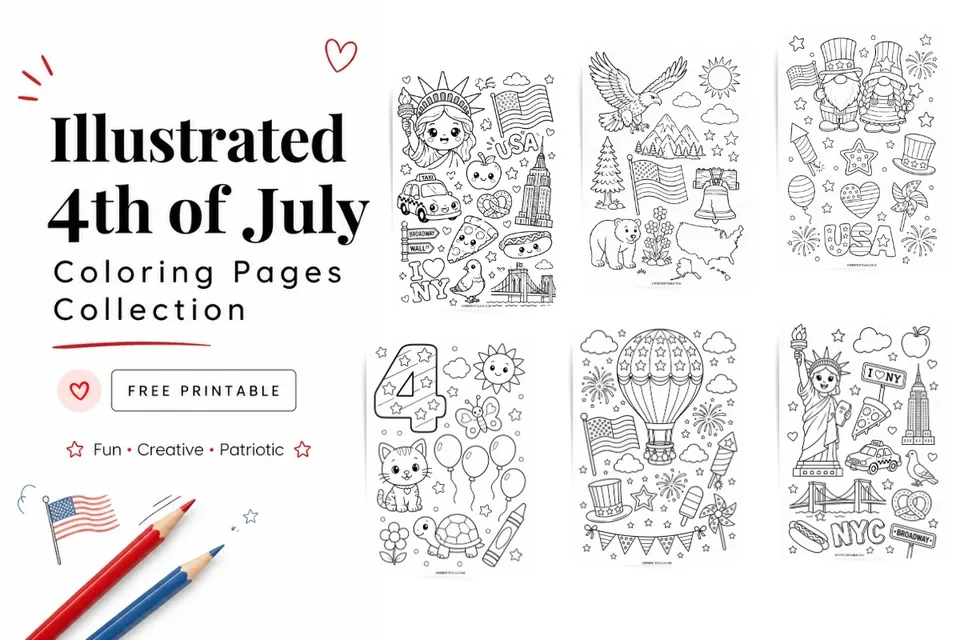 10+ Illustrated 4th of July Coloring Page Feature Image