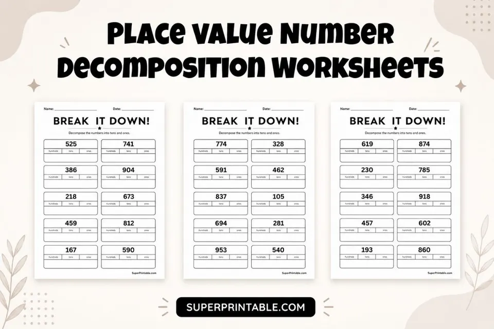 10 Place Value Number Decomposition Worksheets Feature Image