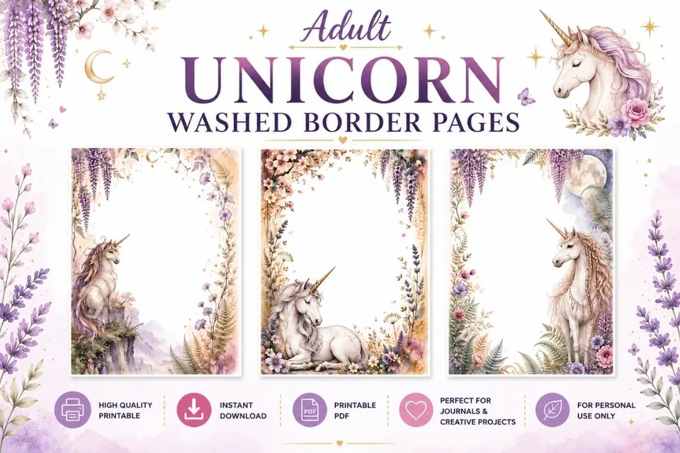 12+ Adult Unicorn Washed Border Pages Feature Image