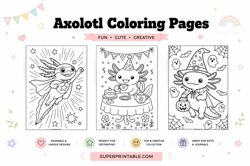 12+ Axolotl Coloring Pages Feature Image