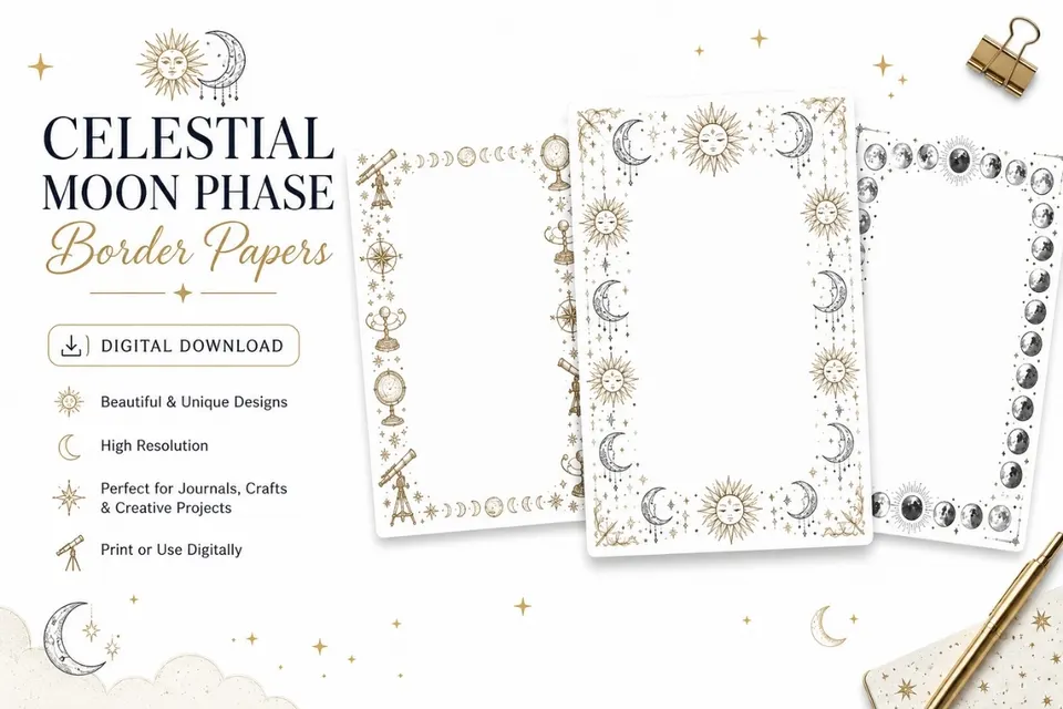 12+ Celestial Moon Phase Border Papers