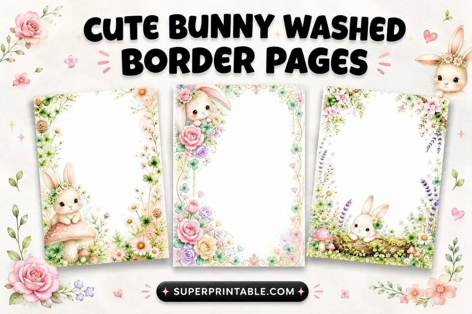 12+ Cute Bunny Washed Border Pages Feature Image