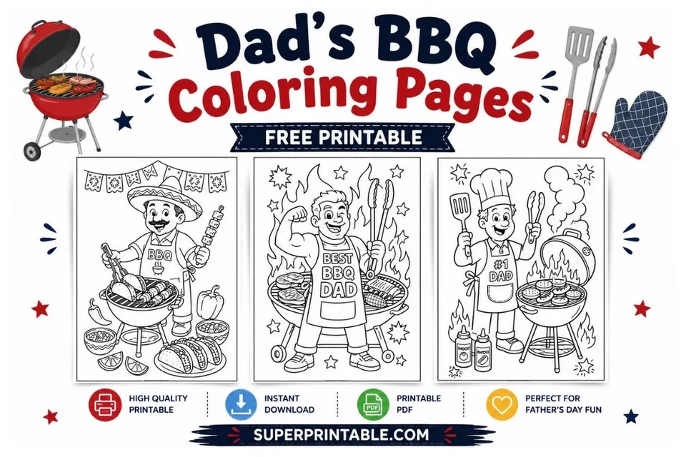 12+ Dad's BBQ Coloring Pages Feature Image