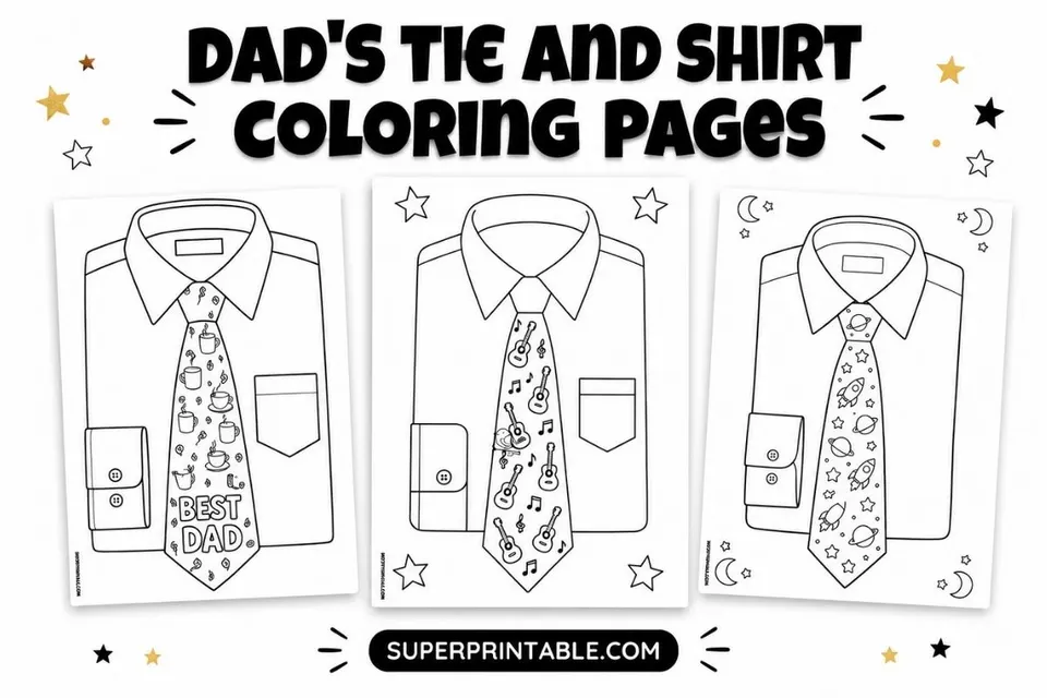 12+ Dad's Tie and Shirt Coloring Pages Feature Image