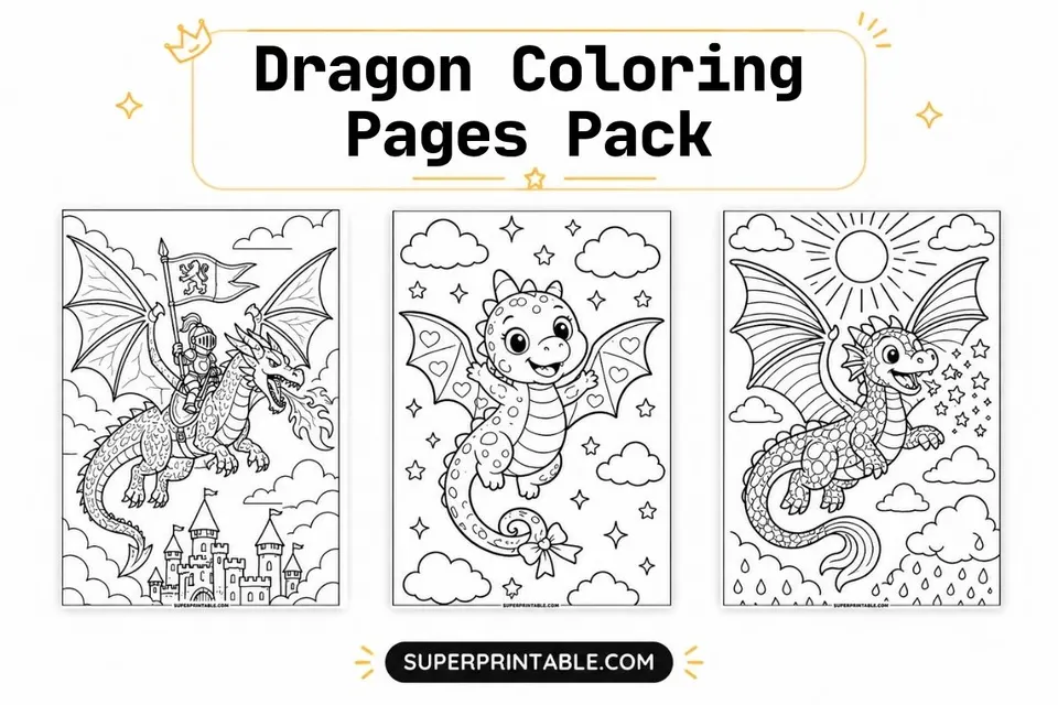 12+ Dragon Coloring Pages Feature Image