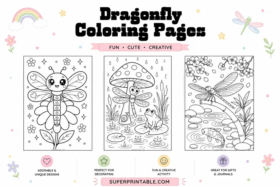 12+ Dragonfly Coloring Pages Feature Image
