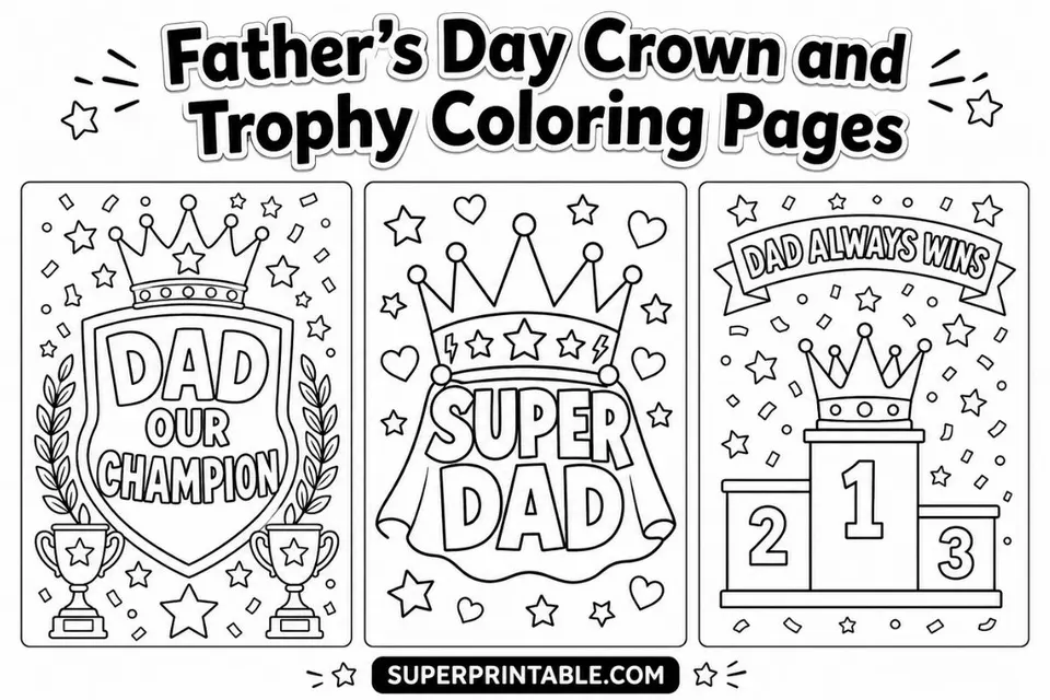 12+ Father's Day Crown and Trophy Coloring Pages Feature Image