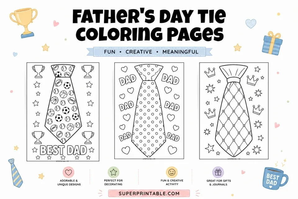 12+ Father's Day Tie Coloring Pages Feature Image