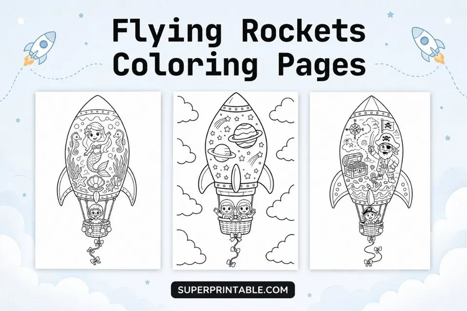 12+ Flying Rockets Coloring Pages Feature Image