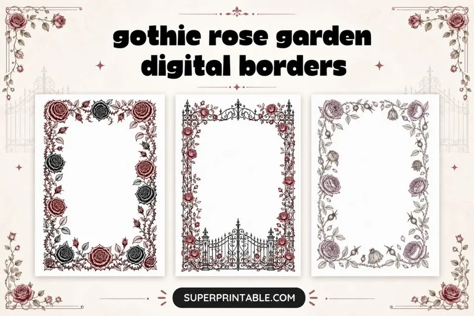 12+ Gothic Rose Garden Digital Borders Feature Image