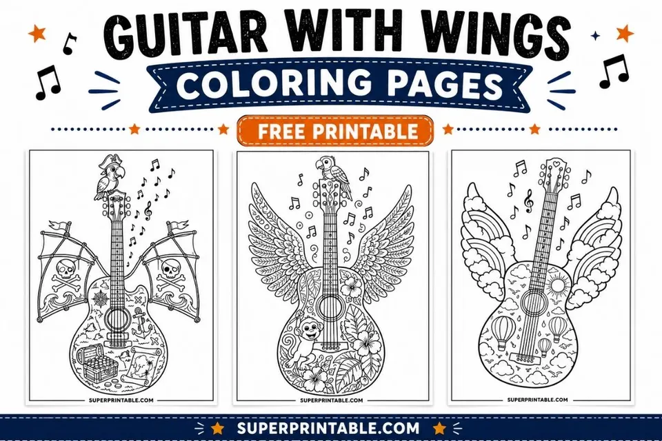 12+ Guitar With Wings Coloring Pages Feature Image