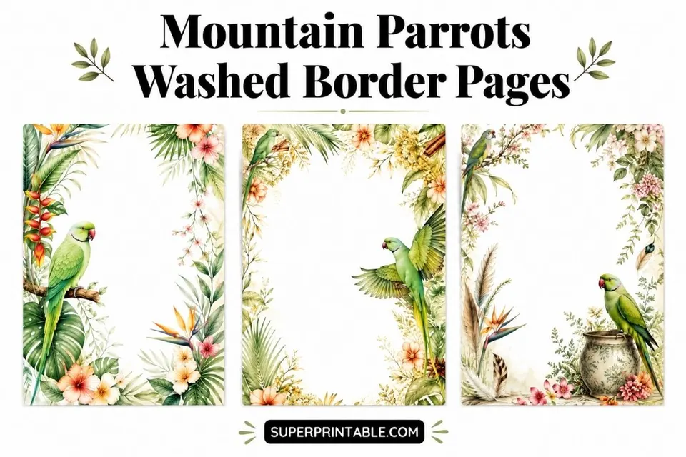 12+ Mountain Parrots Washed Border Pages Feature Image