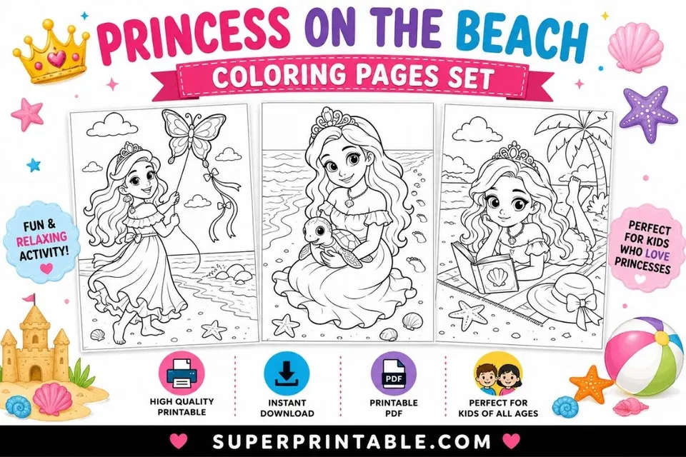 12+ Princess On The Beach Coloring Pages Feature Image