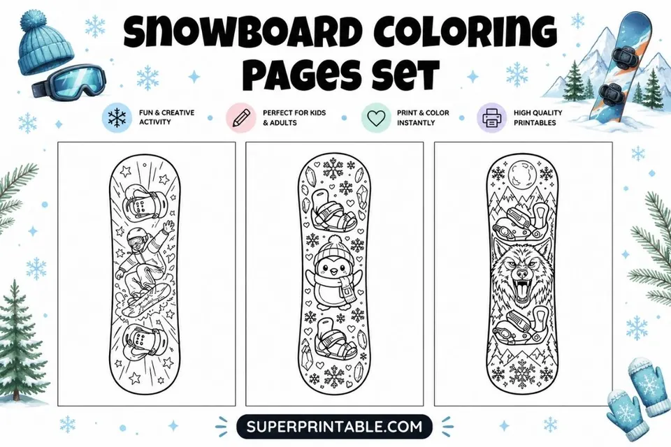12+ Snowboard Coloring Pages Feature Image