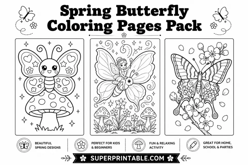 12+ Spring Butterfly Coloring Pages Feature Image