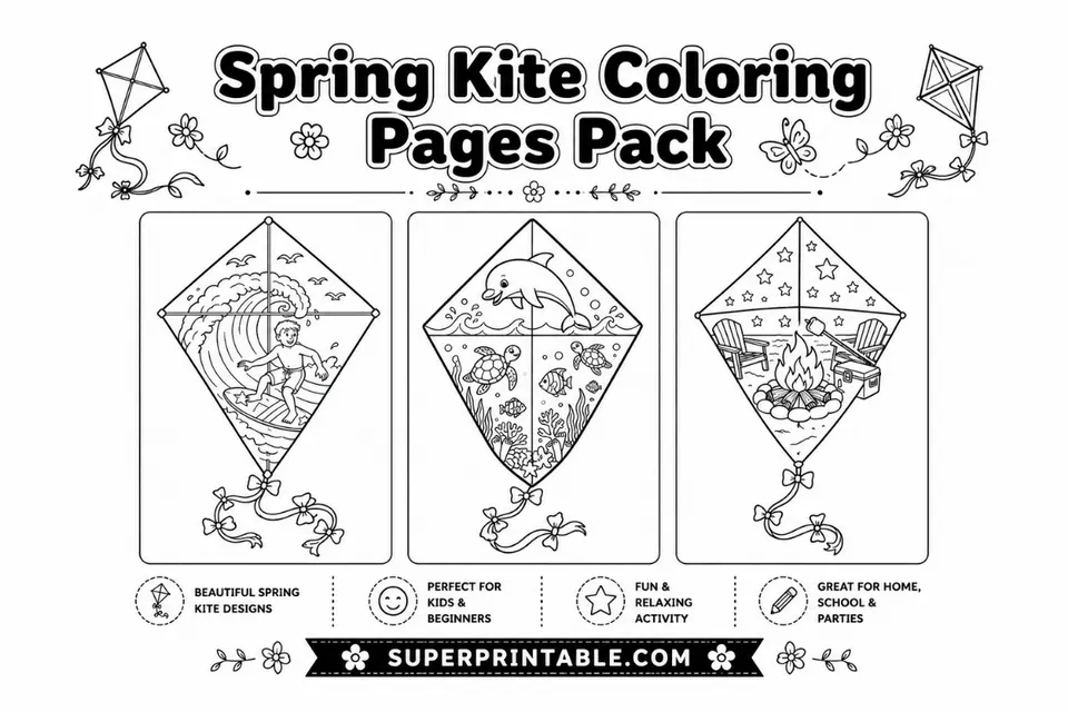 12+ Spring Kite Coloring Pages Feature Image