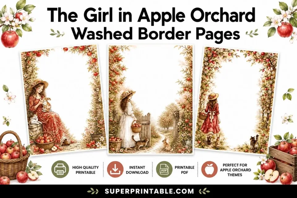 12+ The Girl in Apple Orchard Washed Border Pages Feature Image