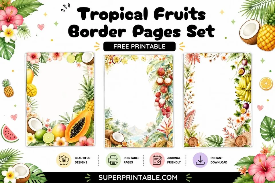 12+ Tropical Fruits Border Pages