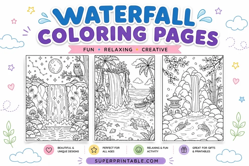 12+ Waterfall Coloring Pages Feature Image