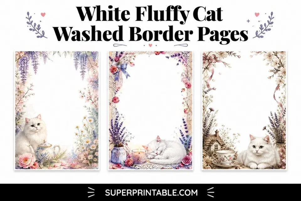 12+ White Fluffy Cat Washed Border Pages Feature Image
