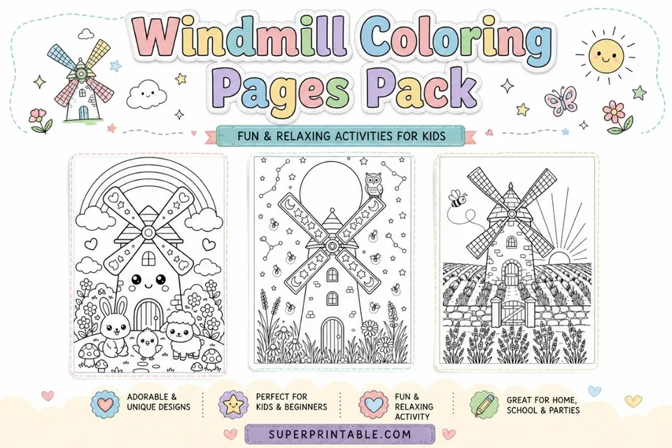 12+ Windmill Coloring Pages Feature Image