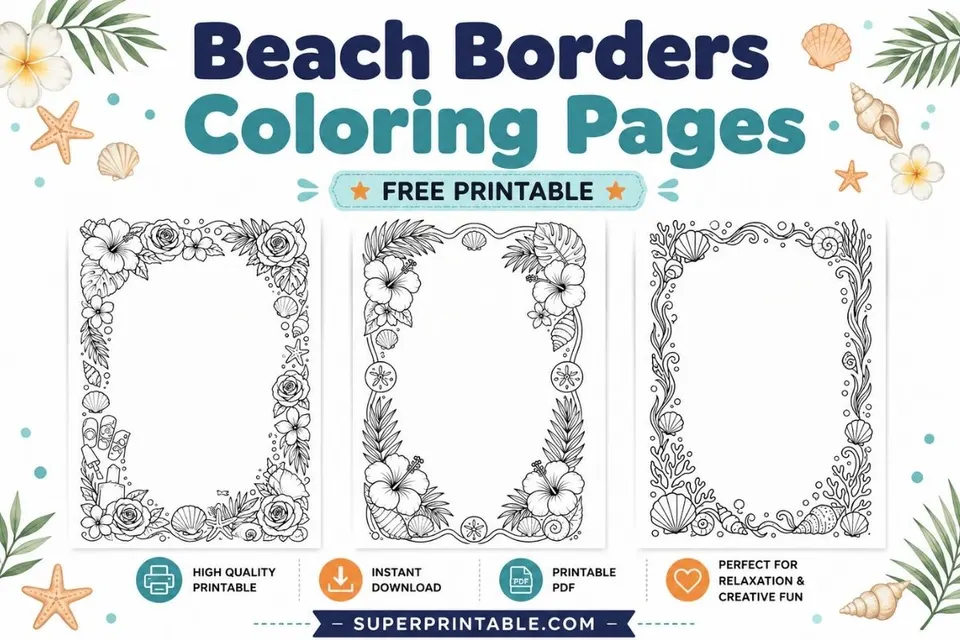 15+ Beach Borders Coloring Pages Feature Image