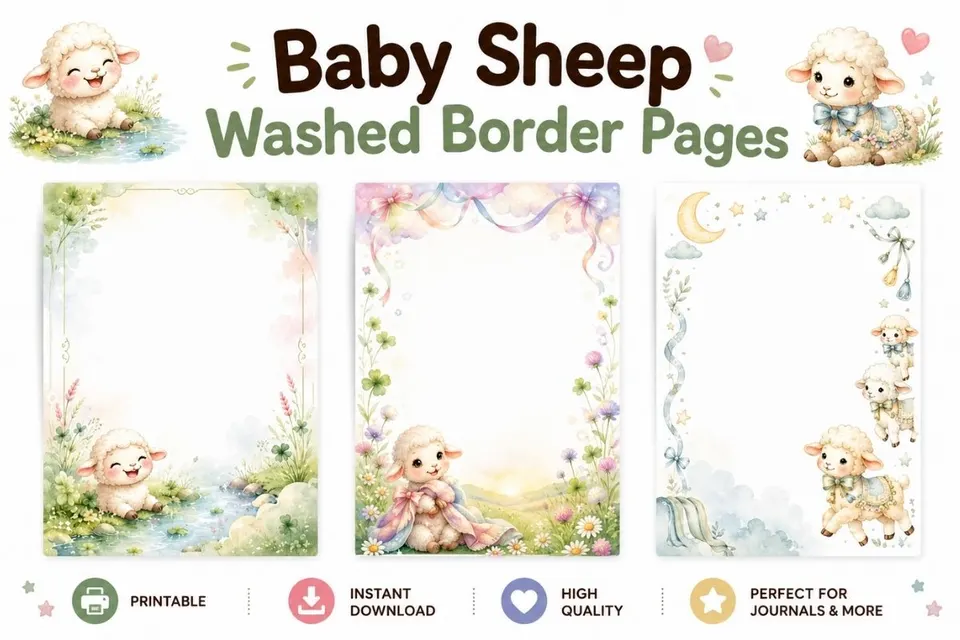 20 Baby Sheep Washed Border Pages Feature Image