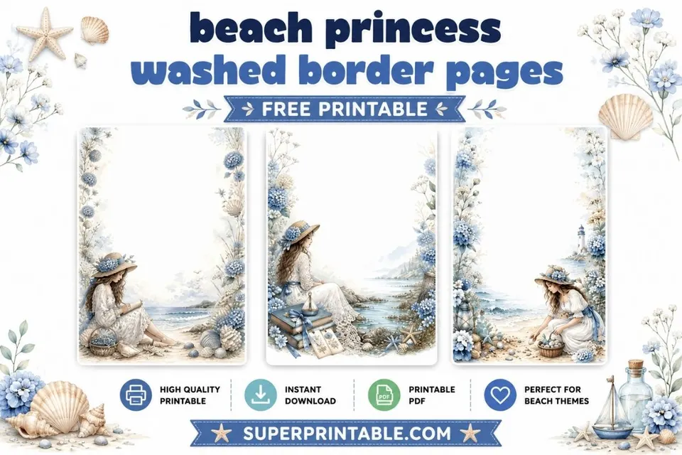 20 Beach Princess Washed Border Pages Feature Image