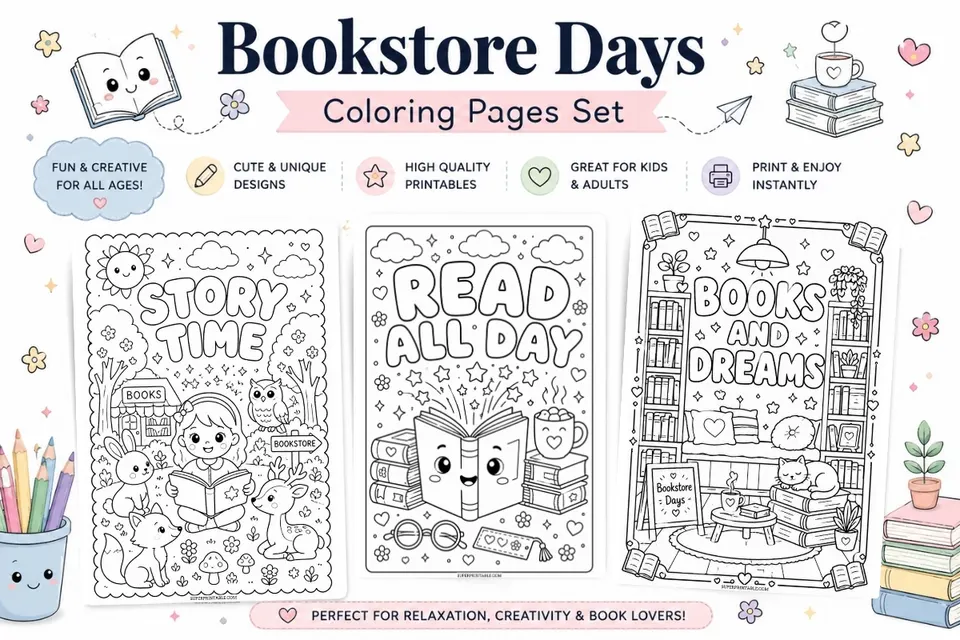 20 Bookstore Days Coloring Pages Feature Image