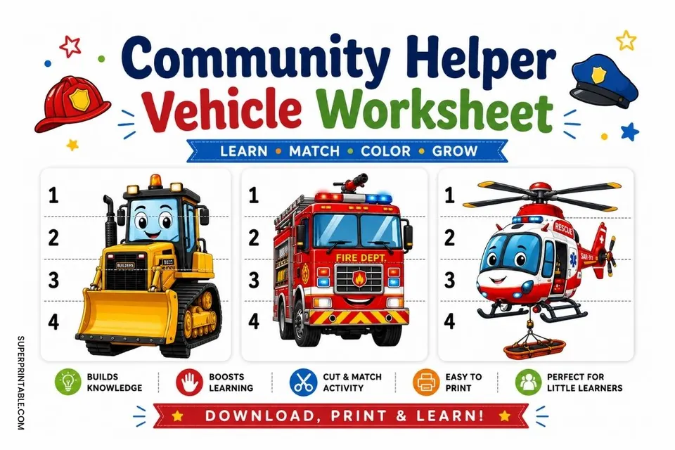 20 Community Helper Vehicle Worksheet Feature Image