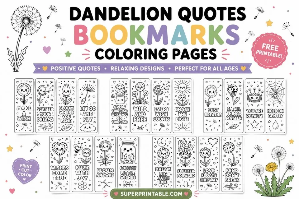 20 Dandellion Quotes Bookmarks Coloring Pages Feature Image